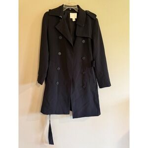 HM Womens Black Double Breasted Trench Coat Jacket Size XS Belted Mid Length